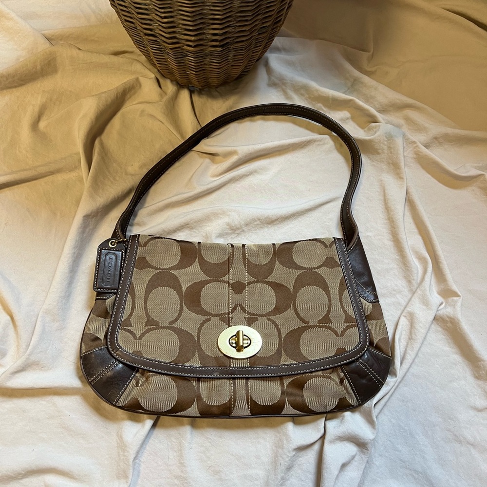 Vintage Coach Canvas Leather-signature Shoulder Bag